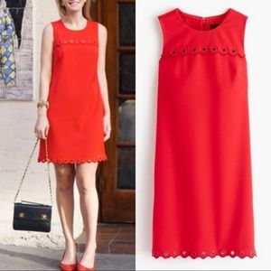 J. CREW DRESS Red Sheath with Scalloped Hem and Bodice with Grommets Size 0
